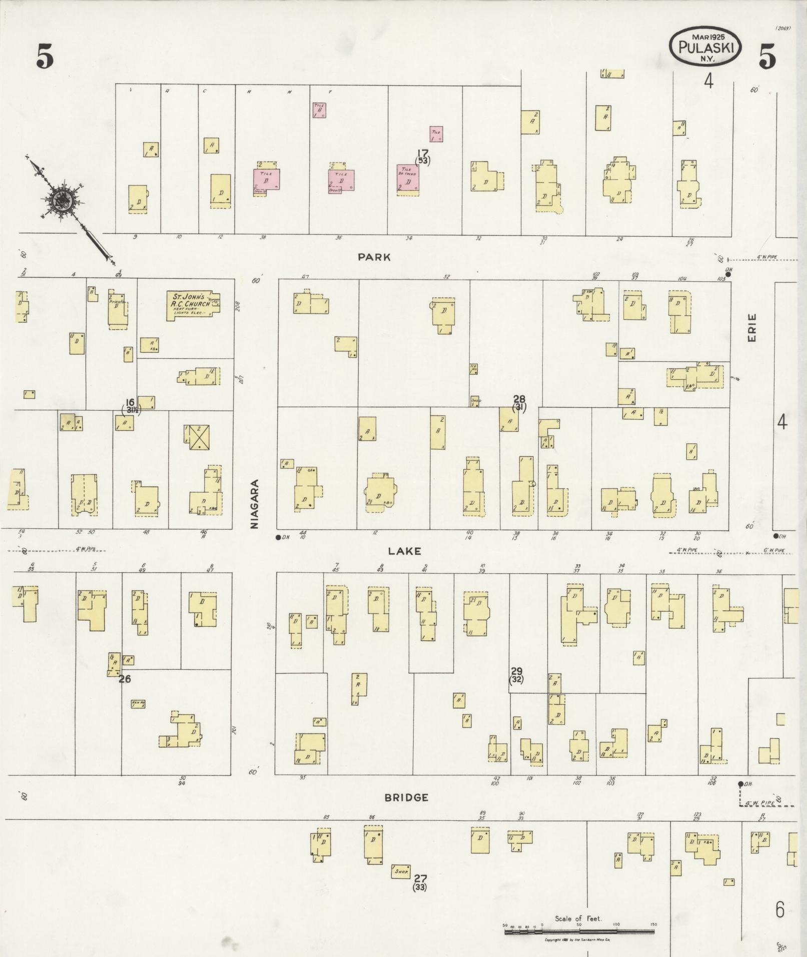 Sanborn Fire Insurance Map from Pulaski, Oswego County, New York (1925), Sheet #0005 - Complete Map Set gallery image, historic Sanborn map, vintage wall art, New York New York