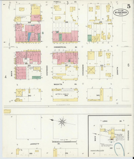 Sanborn Fire Insurance Map from Wynnewood, Garvin County, Oklahoma (1908), Sheet #0005 - Historic Sanborn Fire Insurance Map Print, vintage old map wall art, antique decor, genealogy gift, Oklahoma Oklahoma map