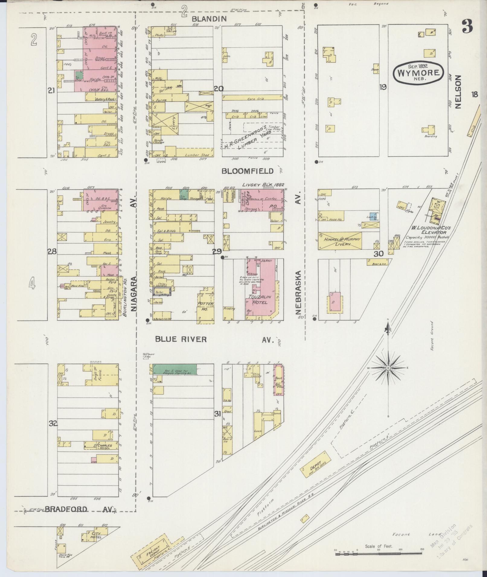 Sanborn Fire Insurance Map from Wymore, Gage County, Nebraska (1892), Sheet #0003 - Complete Map Set gallery image, historic Sanborn map, vintage wall art, Nebraska Nebraska
