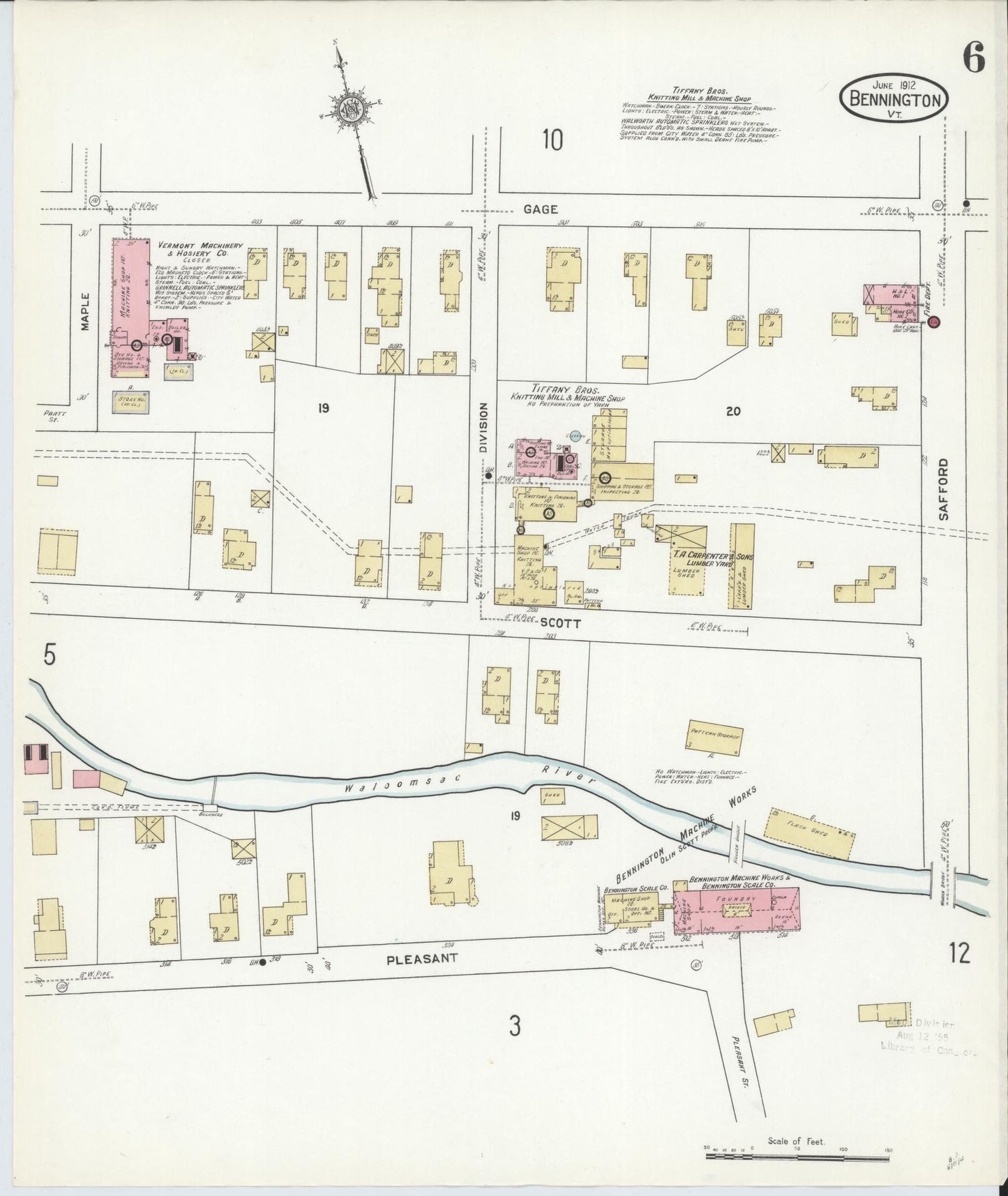 Sanborn Fire Insurance Map from Bennington, Bennington County, Vermont (1912), Sheet #0006 - Complete Map Set gallery image, historic Sanborn map, vintage wall art, Vermont Vermont
