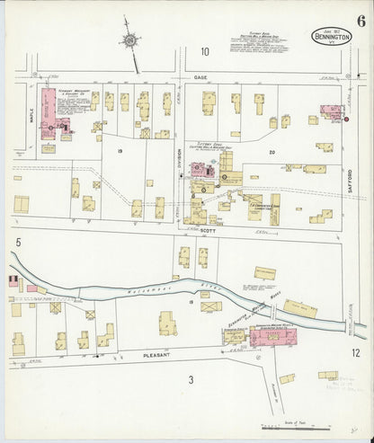 Sanborn Fire Insurance Map from Bennington, Bennington County, Vermont (1912), Sheet #0006 - Complete Map Set gallery image, historic Sanborn map, vintage wall art, Vermont Vermont