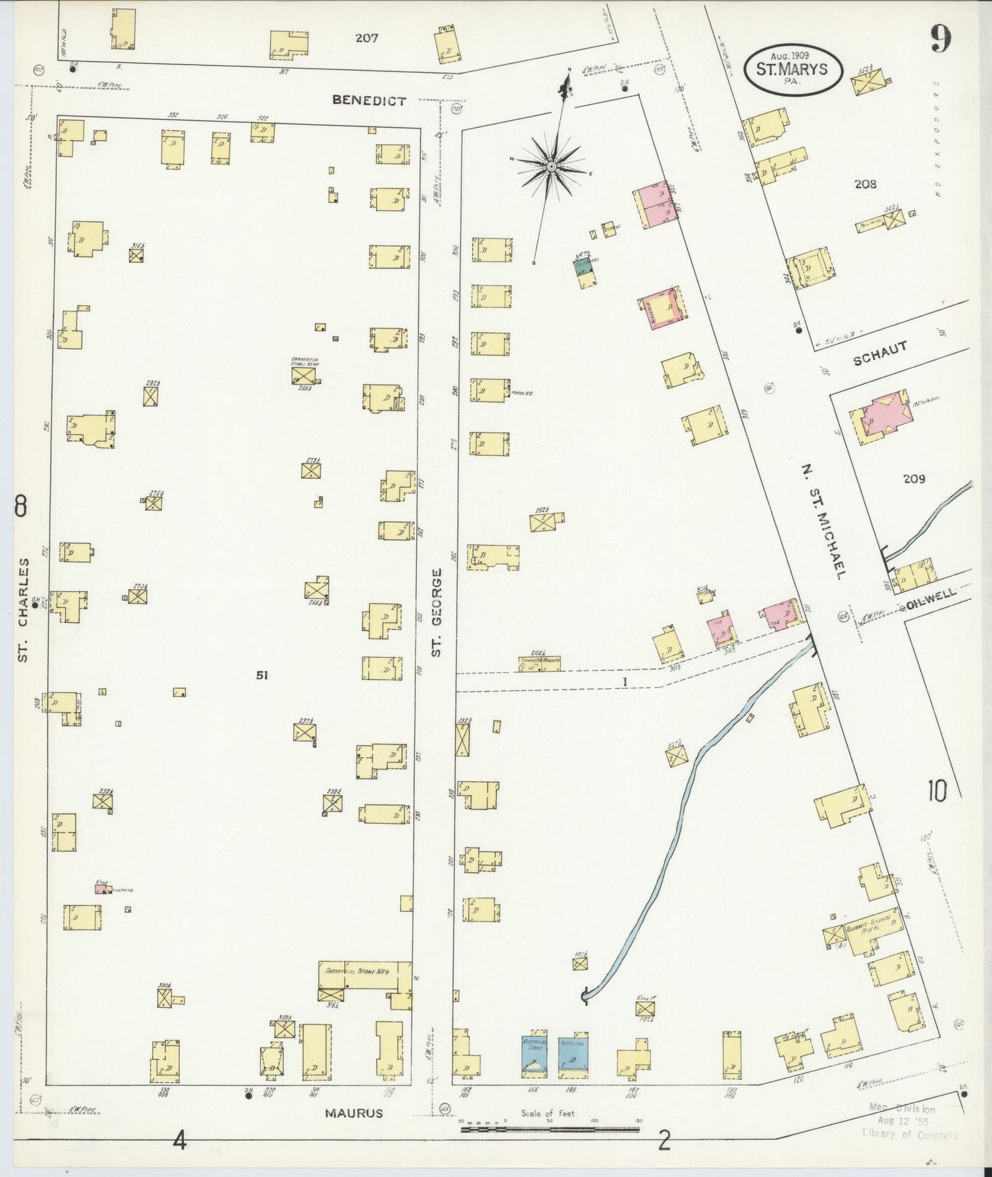 Sanborn Fire Insurance Map from Saint Marys, Elk County, Pennsylvania (1909), Sheet #0009 - Complete Map Set gallery image, historic Sanborn map, vintage wall art, Pennsylvania Pennsylvania