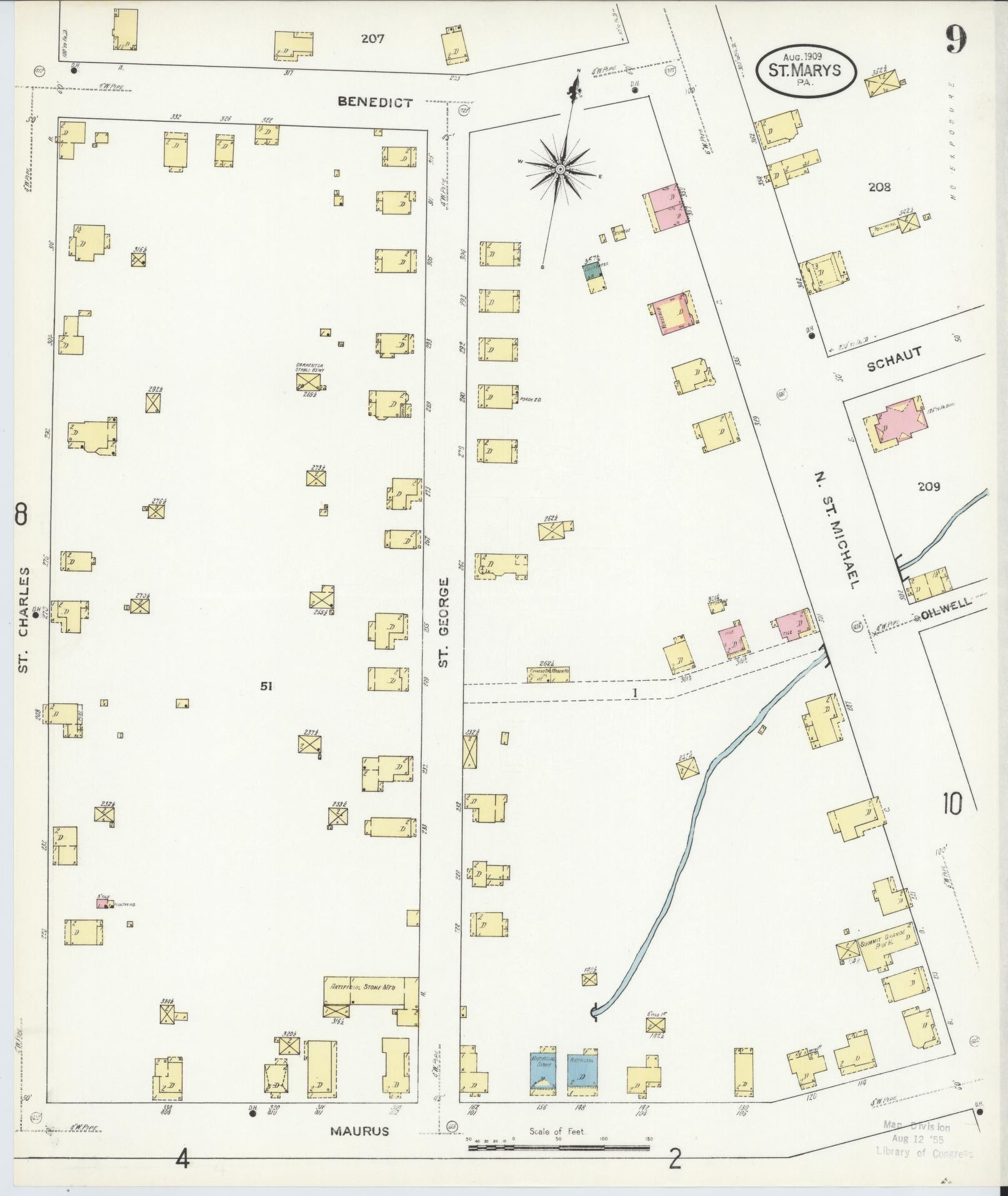 Sanborn Fire Insurance Map from Saint Marys, Elk County, Pennsylvania (1909), Sheet #0009 - Complete Map Set gallery image, historic Sanborn map, vintage wall art, Pennsylvania Pennsylvania