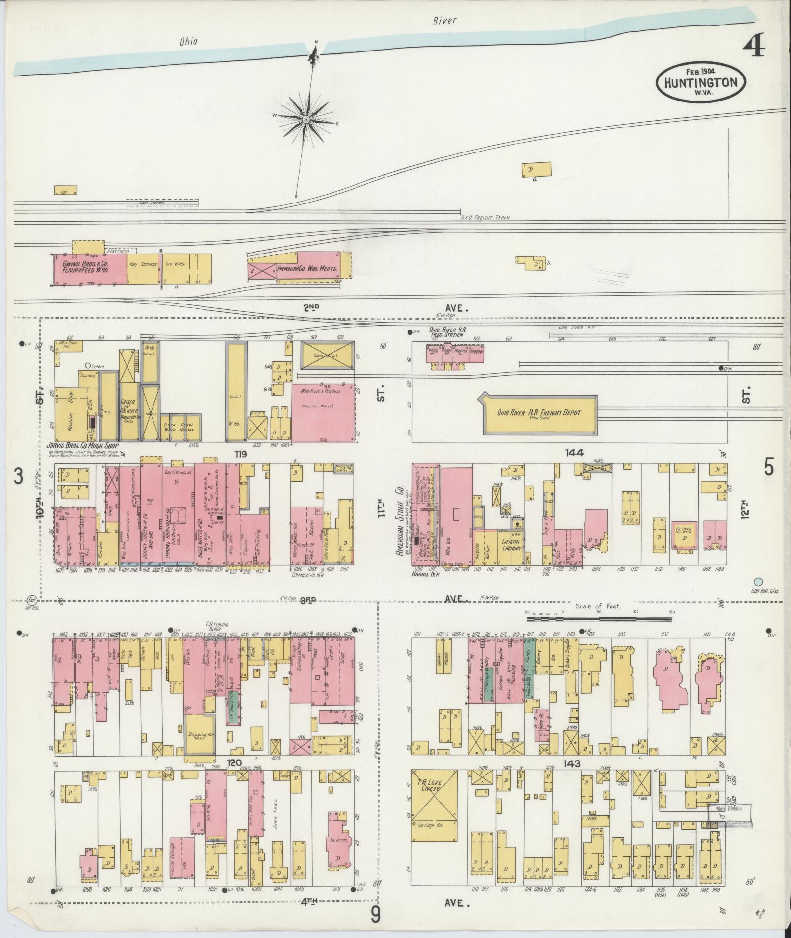 Sanborn Fire Insurance Map from Huntington, Cabell County, West Virginia (1904), Sheet #0004 - Complete Map Set gallery image, historic Sanborn map, vintage wall art, West Virginia West Virginia