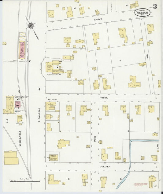 Sanborn Fire Insurance Map from Wesson, Copiah County, Mississippi (1910), Sheet #0003 - Historic Sanborn Fire Insurance Map Print, vintage old map wall art, antique decor, genealogy gift, Mississippi Mississippi map