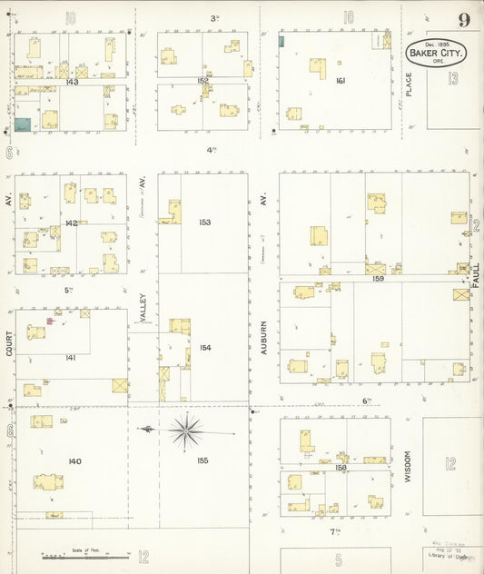 Sanborn Fire Insurance Map from Baker, Baker County, Oregon (1895), Sheet #0009 - Historic Sanborn Fire Insurance Map Print, vintage old map wall art, antique decor, genealogy gift, Oregon Oregon map