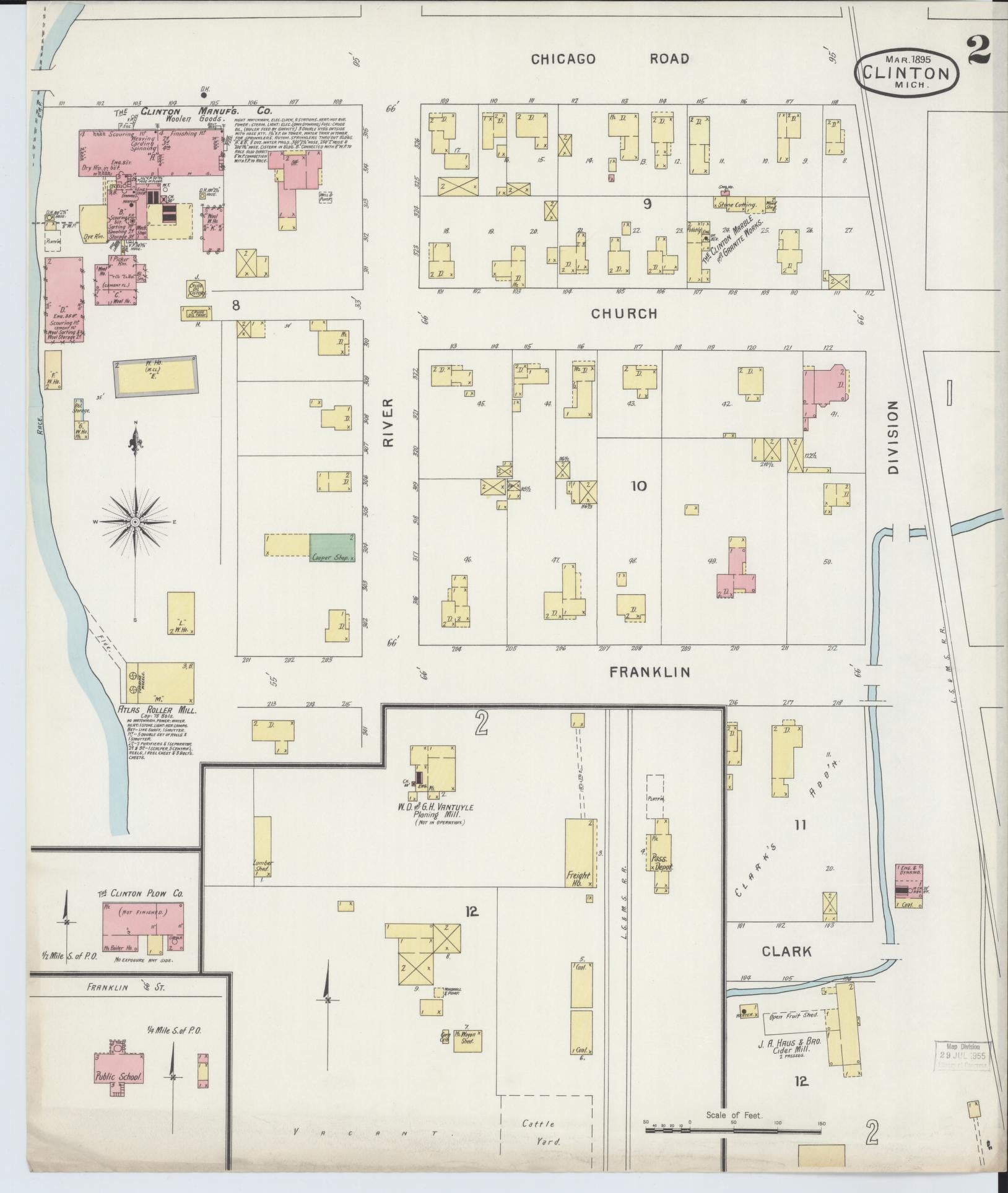 Sanborn Fire Insurance Map from Clinton, Lenawee County, Michigan (1895), Sheet #0002 - Historic Sanborn Fire Insurance Map Print, vintage old map wall art, antique decor, genealogy gift, Michigan Michigan map