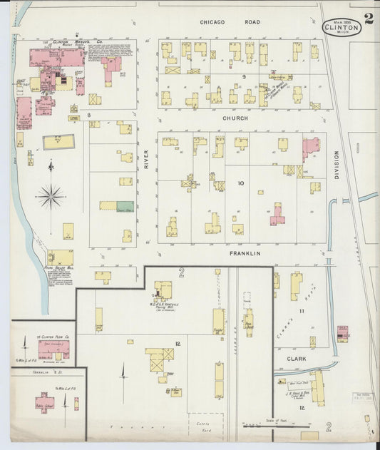 Sanborn Fire Insurance Map from Clinton, Lenawee County, Michigan (1895), Sheet #0002 - Historic Sanborn Fire Insurance Map Print, vintage old map wall art, antique decor, genealogy gift, Michigan Michigan map