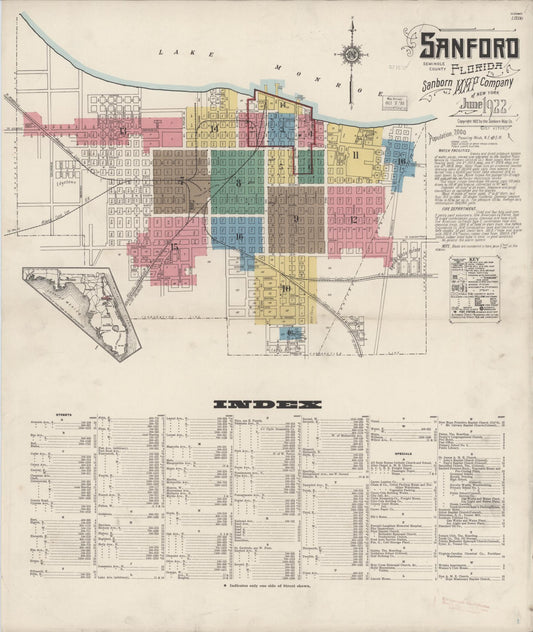 Sanborn Fire Insurance Map from Sanford, Seminole County, Florida (1922), Sheet #0001 - Complete Map Set gallery image, historic Sanborn map, vintage wall art, Florida Florida