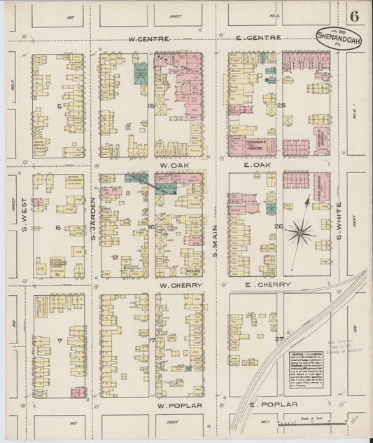 Sanborn Fire Insurance Map from Shenandoah, Schuylkill County, Pennsylvania (1885), Sheet #0006 - Historic Sanborn Fire Insurance Map Print, vintage old map wall art, antique decor, genealogy gift, Pennsylvania Pennsylvania map
