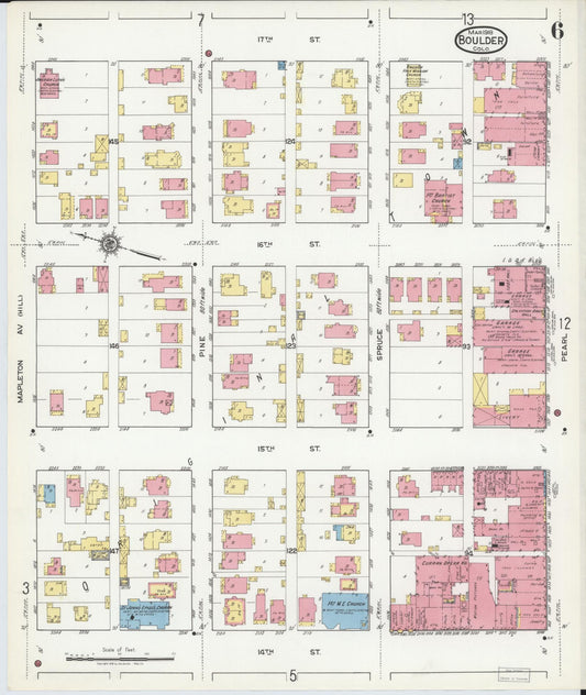 Sanborn Fire Insurance Map from Boulder, Boulder County, Colorado (1918), Sheet #0006 - Historic Sanborn Fire Insurance Map Print, vintage old map wall art, antique decor, genealogy gift, Colorado Colorado map