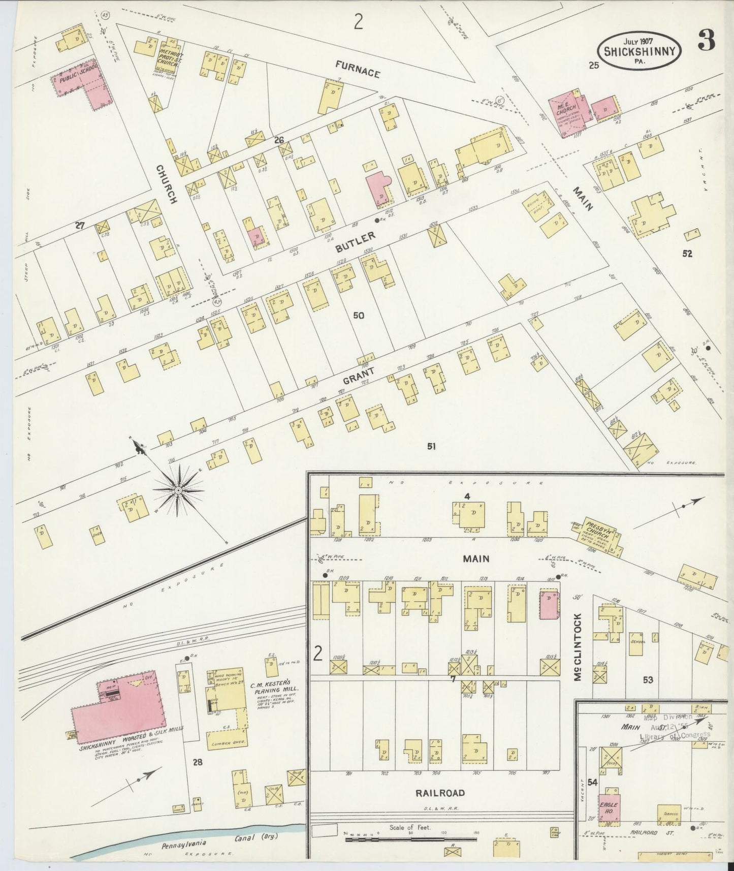 Sanborn Fire Insurance Map from Shickshinny, Luzerne County, Pennsylvania (1907), Sheet #0003 - Complete Map Set gallery image, historic Sanborn map, vintage wall art, Pennsylvania Pennsylvania