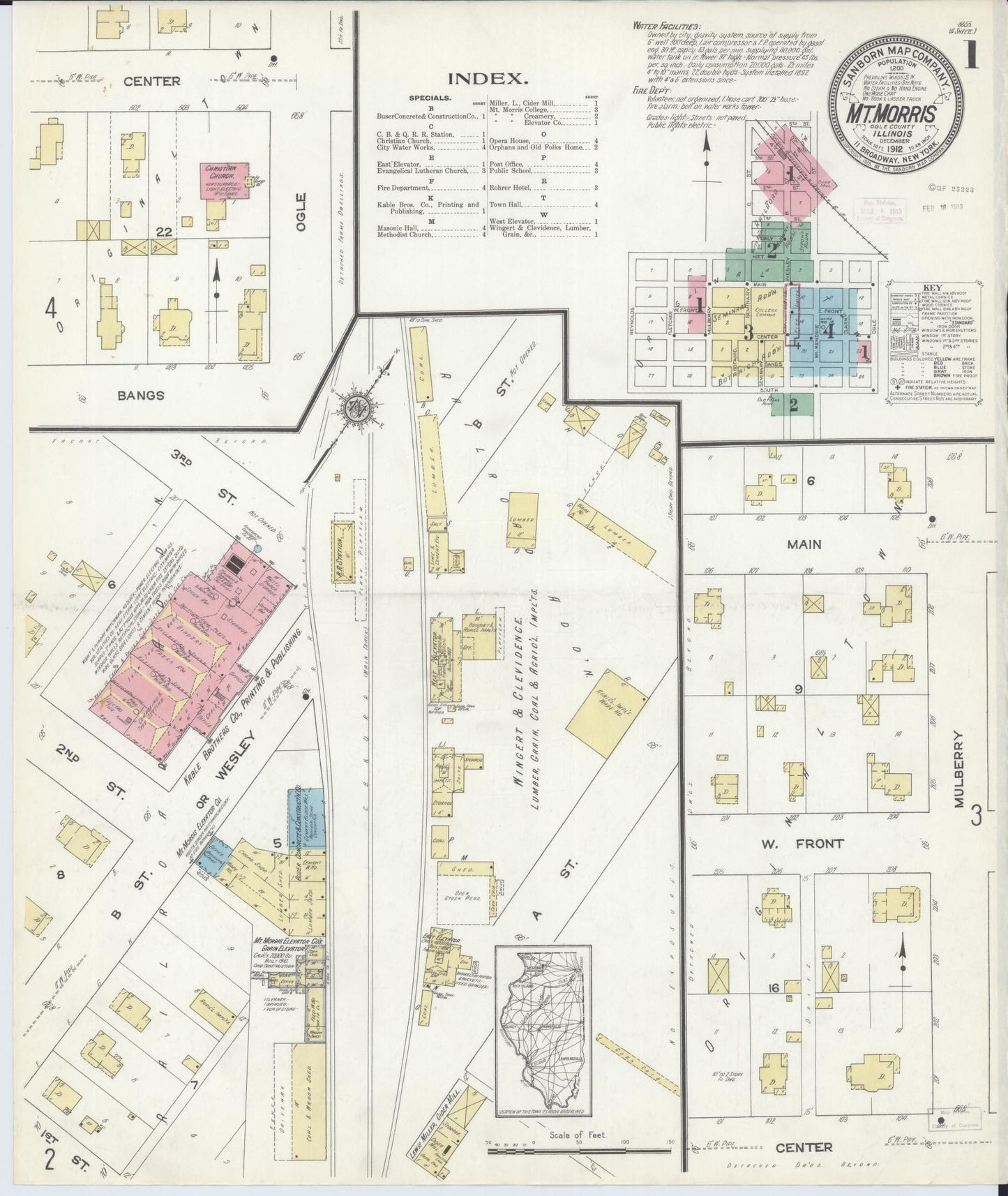 Sanborn Fire Insurance Map from Mount Morris, Ogle County, Illinois (1912), Sheet #0001 - Historic Sanborn Fire Insurance Map Print, vintage old map wall art, antique decor, genealogy gift, Illinois Illinois map