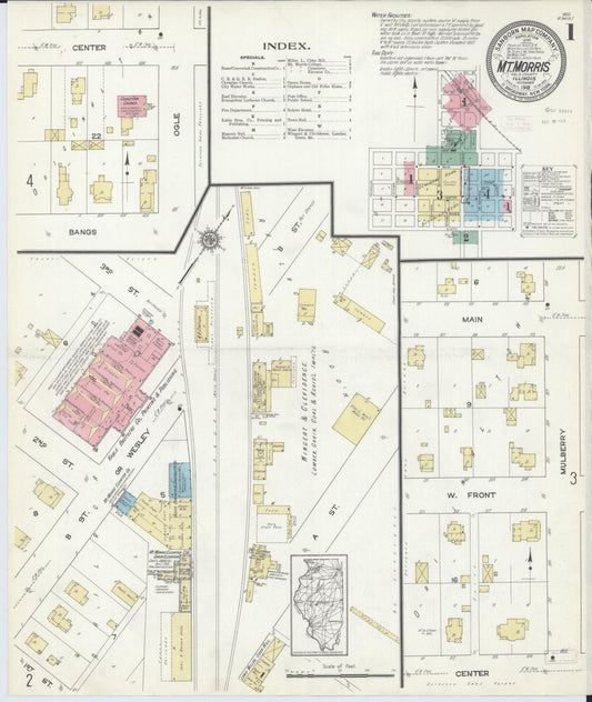 Sanborn Fire Insurance Map from Mount Morris, Ogle County, Illinois (1912), Sheet #0001 - Historic Sanborn Fire Insurance Map Print, vintage old map wall art, antique decor, genealogy gift, Illinois Illinois map