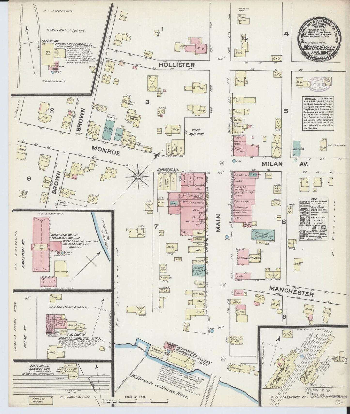 Sanborn Fire Insurance Map from Monroeville, Huron County, Ohio (1884), Sheet #0001 - Historic Sanborn Fire Insurance Map Print, vintage old map wall art, antique decor, genealogy gift, Ohio Ohio map