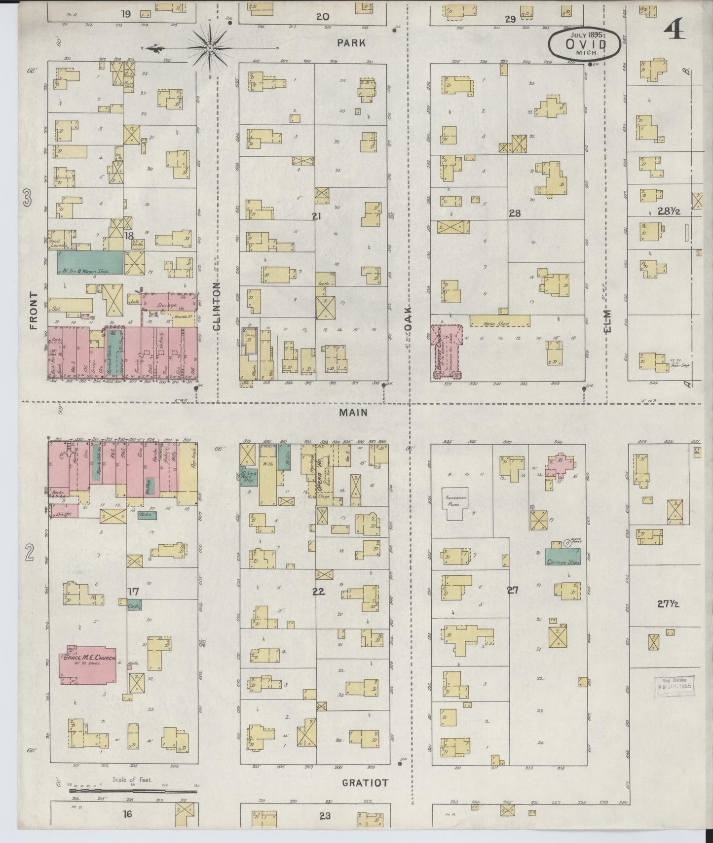 Sanborn Fire Insurance Map from Ovid, Clinton County, Michigan (1895), Sheet #0004 - Complete Map Set gallery image, historic Sanborn map, vintage wall art, Michigan Michigan