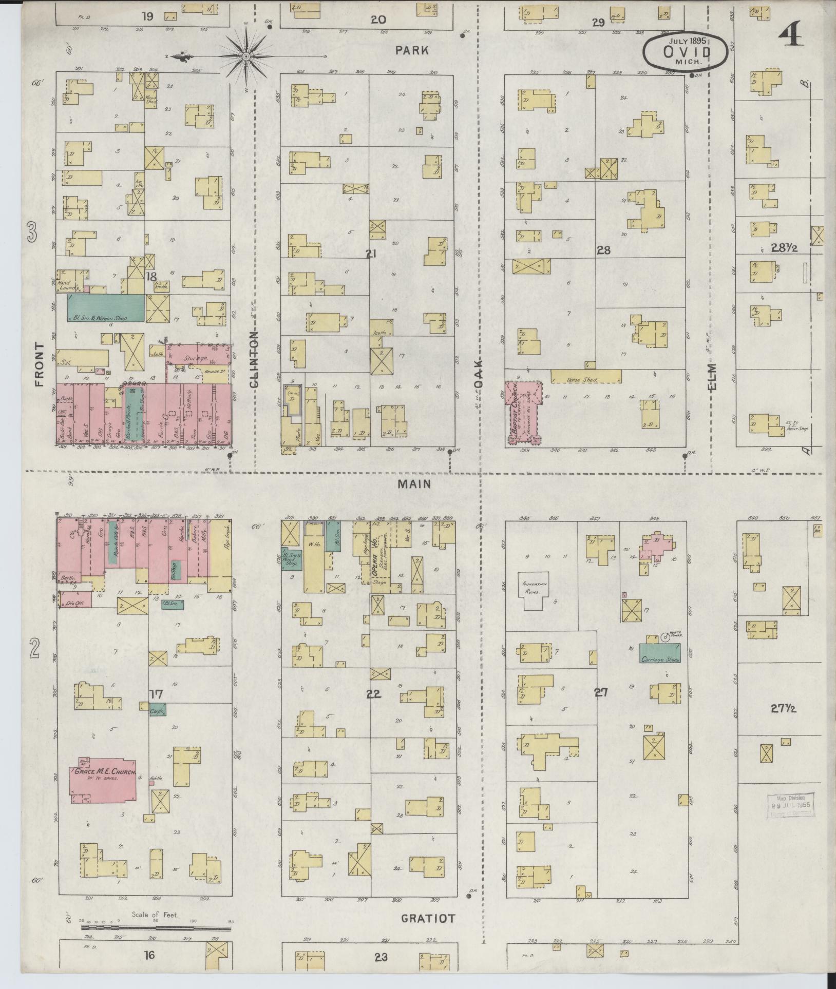 Sanborn Fire Insurance Map from Ovid, Clinton County, Michigan (1895), Sheet #0004 - Complete Map Set gallery image, historic Sanborn map, vintage wall art, Michigan Michigan