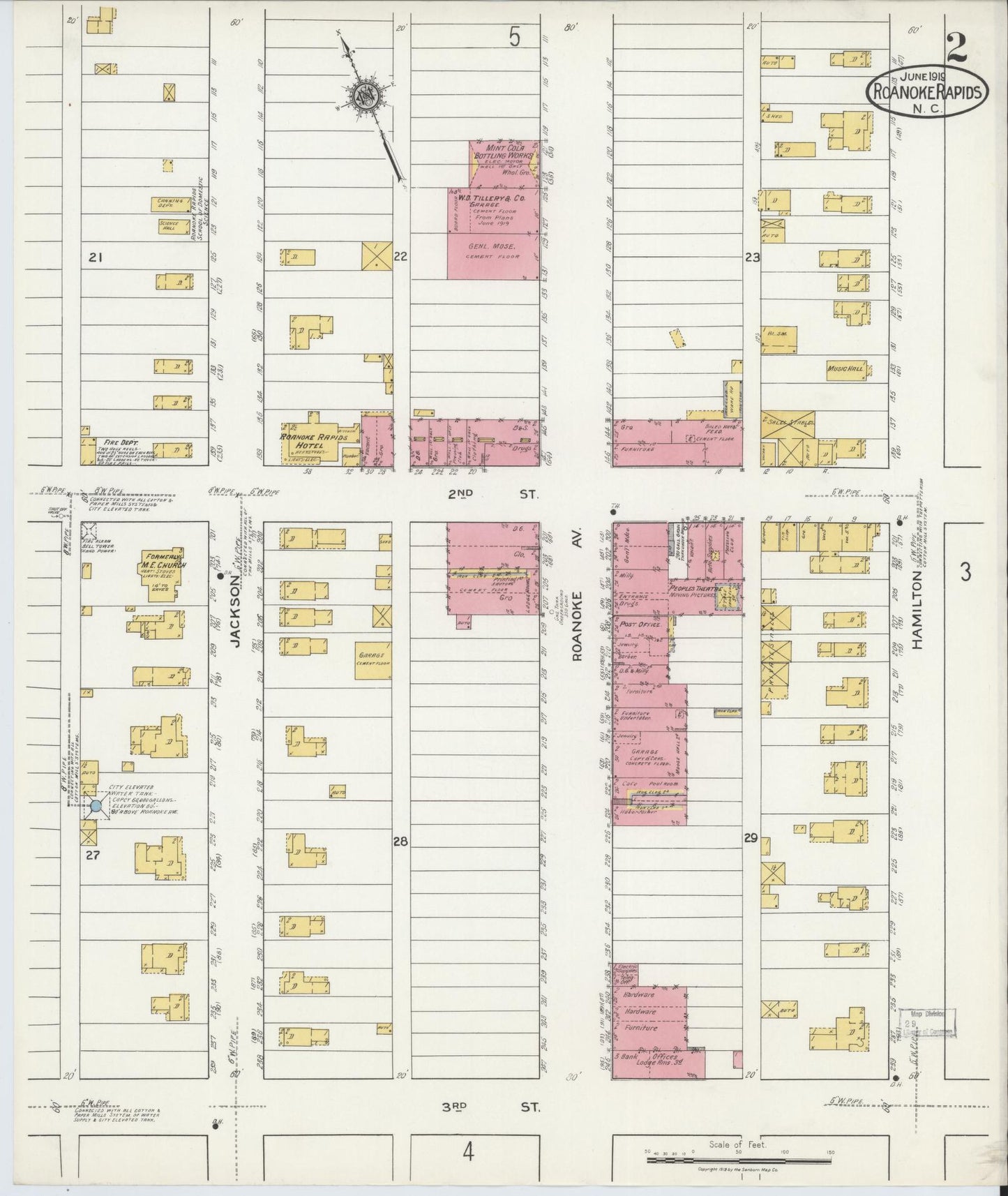 Sanborn Fire Insurance Map from Roanoke Rapids, Halifax County, North Carolina (1919), Sheet #0002 - Historic Sanborn Fire Insurance Map Print, vintage old map wall art, antique decor, genealogy gift, North Carolina North Carolina map