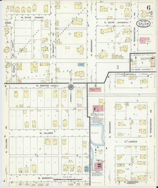 Sanborn Fire Insurance Map from Salem, Marion County, Illinois (1913), Sheet #0006 - Historic Sanborn Fire Insurance Map Print, vintage old map wall art, antique decor, genealogy gift, Illinois Illinois map