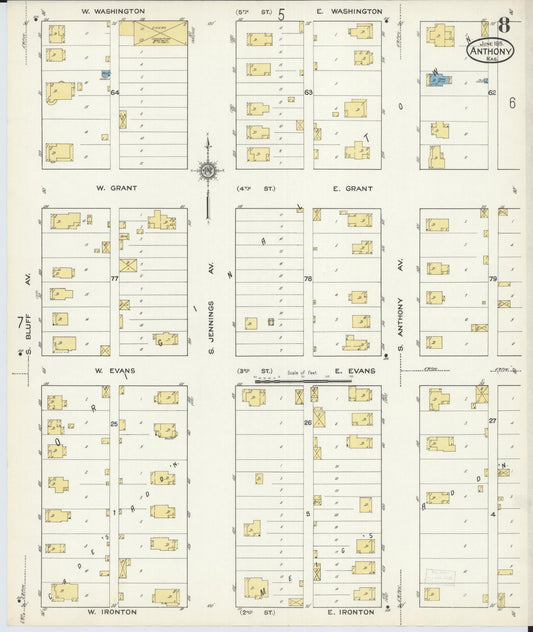 Sanborn Fire Insurance Map from Anthony, Harper County, Kansas (1915), Sheet #0008 - Historic Sanborn Fire Insurance Map Print, vintage old map wall art, antique decor, genealogy gift, Kansas Kansas map