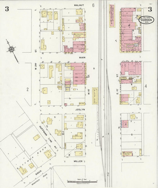 Sanborn Fire Insurance Map from Gurdon, Clark County, Arkansas (1924), Sheet #0003 - Historic Sanborn Fire Insurance Map Print, vintage old map wall art, antique decor, genealogy gift, Arkansas Arkansas map