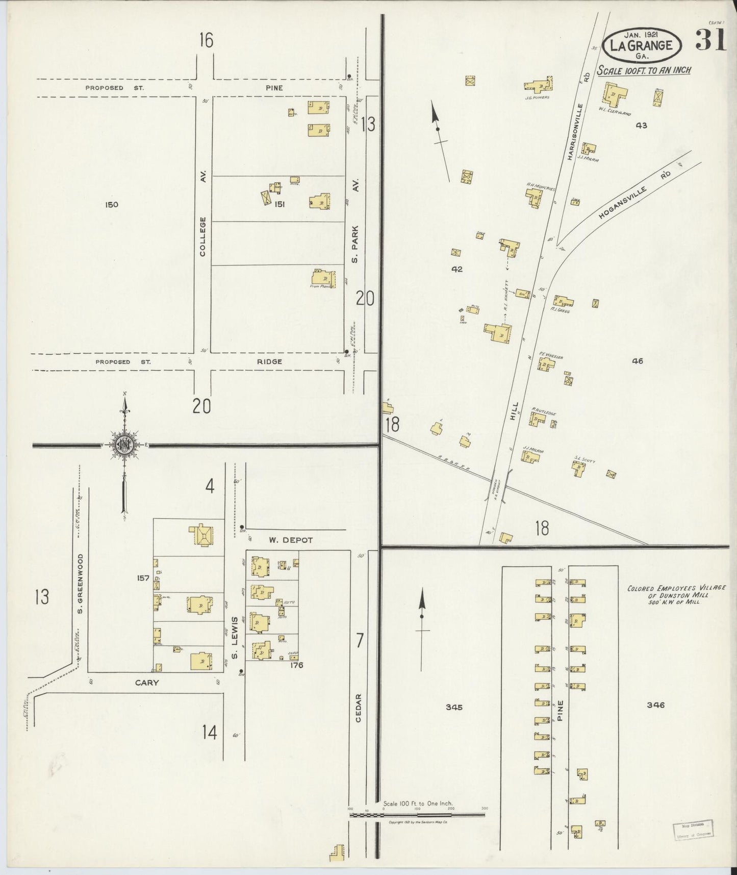 Sanborn Fire Insurance Map from La Grange, Troup County, Georgia (1921), Sheet #0031 - Historic Sanborn Fire Insurance Map Print, vintage old map wall art, antique decor, genealogy gift, Georgia Georgia map