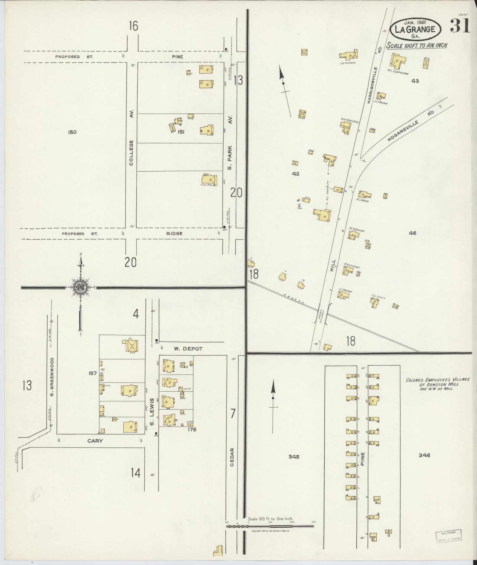 Sanborn Fire Insurance Map from La Grange, Troup County, Georgia (1921), Sheet #0031 - Historic Sanborn Fire Insurance Map Print, vintage old map wall art, antique decor, genealogy gift, Georgia Georgia map
