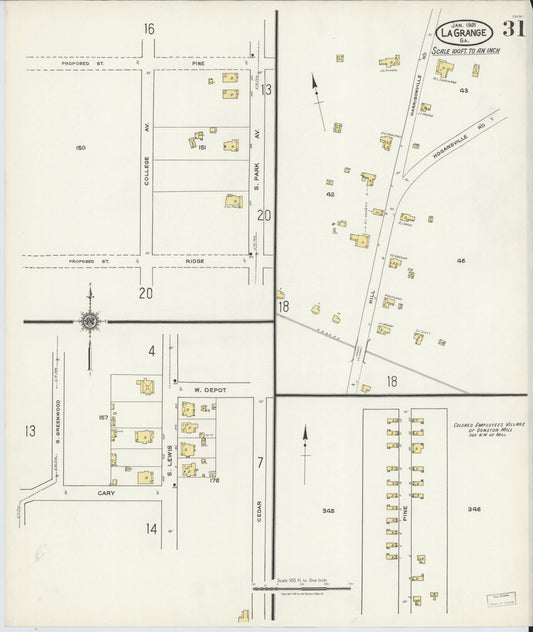 Sanborn Fire Insurance Map from La Grange, Troup County, Georgia (1921), Sheet #0031 - Historic Sanborn Fire Insurance Map Print, vintage old map wall art, antique decor, genealogy gift, Georgia Georgia map