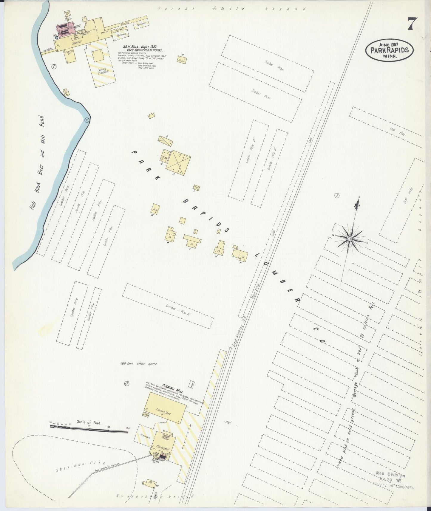 Sanborn Fire Insurance Map from Park Rapids, Hubbard County, Minnesota (1907), Sheet #0007 - Historic Sanborn Fire Insurance Map Print, vintage old map wall art, antique decor, genealogy gift, Minnesota Minnesota map