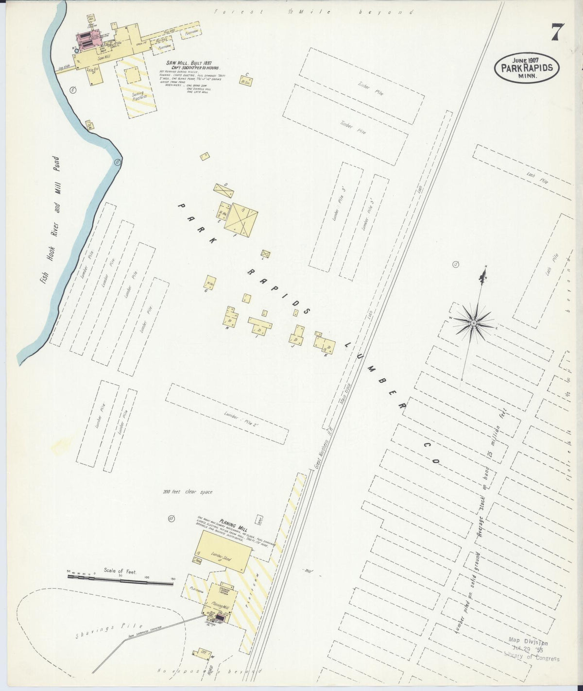 Sanborn Fire Insurance Map from Park Rapids, Hubbard County, Minnesota (1907), Sheet #0007 - Historic Sanborn Fire Insurance Map Print, vintage old map wall art, antique decor, genealogy gift, Minnesota Minnesota map