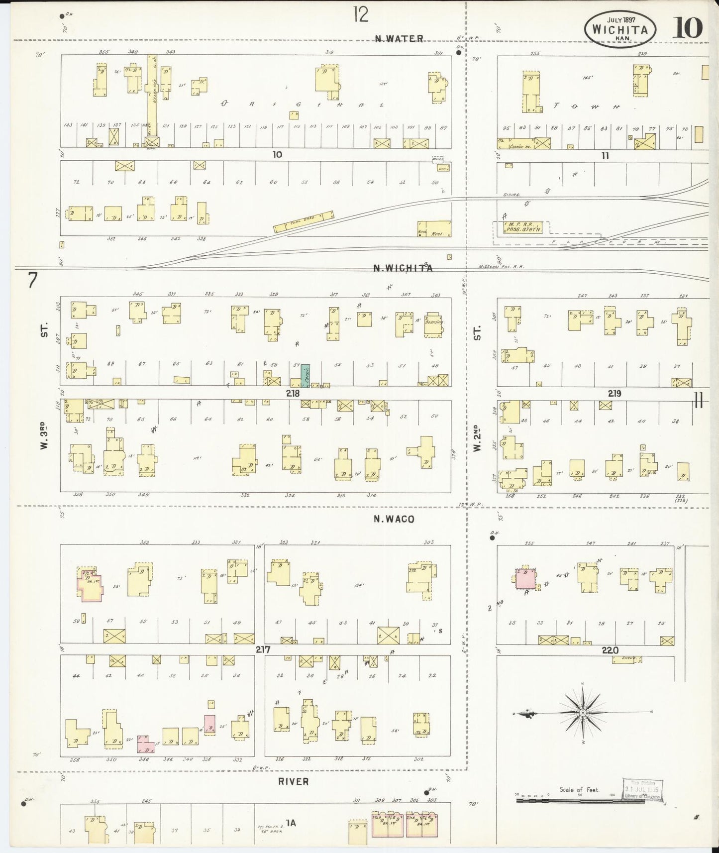 Sanborn Fire Insurance Map from Wichita, Sedgwick County, Kansas (1897), Sheet #0010 - Complete Map Set gallery image, historic Sanborn map, vintage wall art, Kansas Kansas