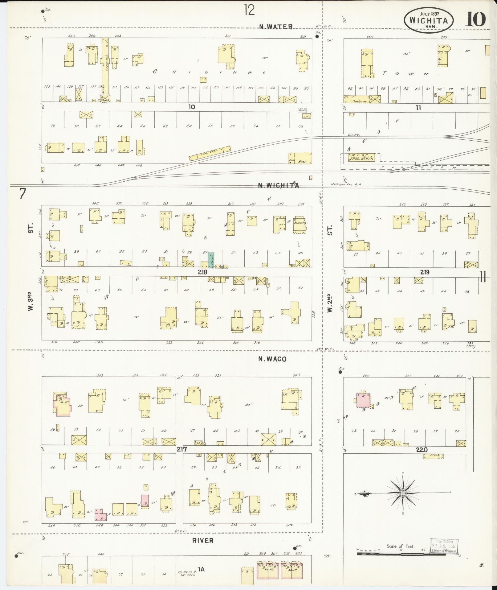 Sanborn Fire Insurance Map from Wichita, Sedgwick County, Kansas (1897), Sheet #0010 - Complete Map Set gallery image, historic Sanborn map, vintage wall art, Kansas Kansas