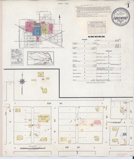 Sanborn Fire Insurance Map from Davenport, Thayer County, Nebraska (1935), Sheet #0001 - Historic Sanborn Fire Insurance Map Print, vintage old map wall art, antique decor, genealogy gift, Nebraska Nebraska map