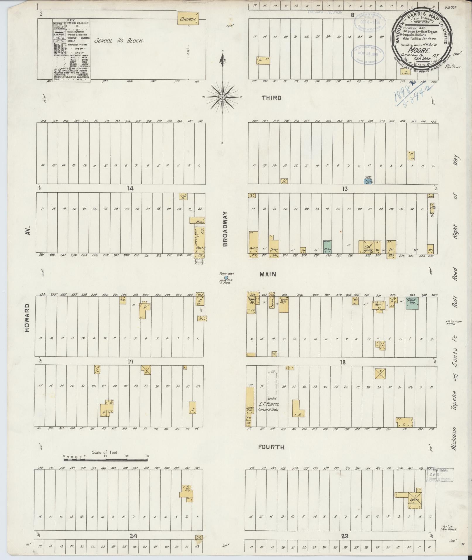 Sanborn Fire Insurance Map from Moore, Cleveland County, Oklahoma (1898), Sheet #0001 - Historic Sanborn Fire Insurance Map Print, vintage old map wall art, antique decor, genealogy gift, Oklahoma Oklahoma map