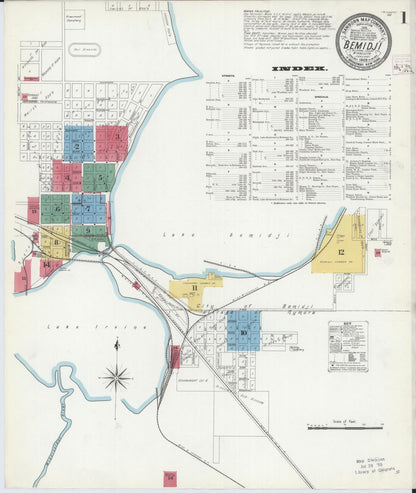 Sanborn Fire Insurance Map from Bemidji, Beltrami County, Minnesota (1909), Sheet #0001 - Complete Map Set gallery image, historic Sanborn map, vintage wall art, Minnesota Minnesota