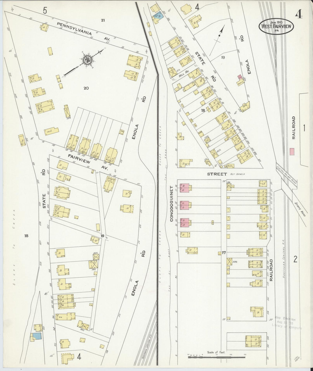 Sanborn Fire Insurance Map from West Fairview, Cumberland County, Pennsylvania (1910), Sheet #0004 - Historic Sanborn Fire Insurance Map Print, vintage old map wall art, antique decor, genealogy gift, Pennsylvania Pennsylvania map