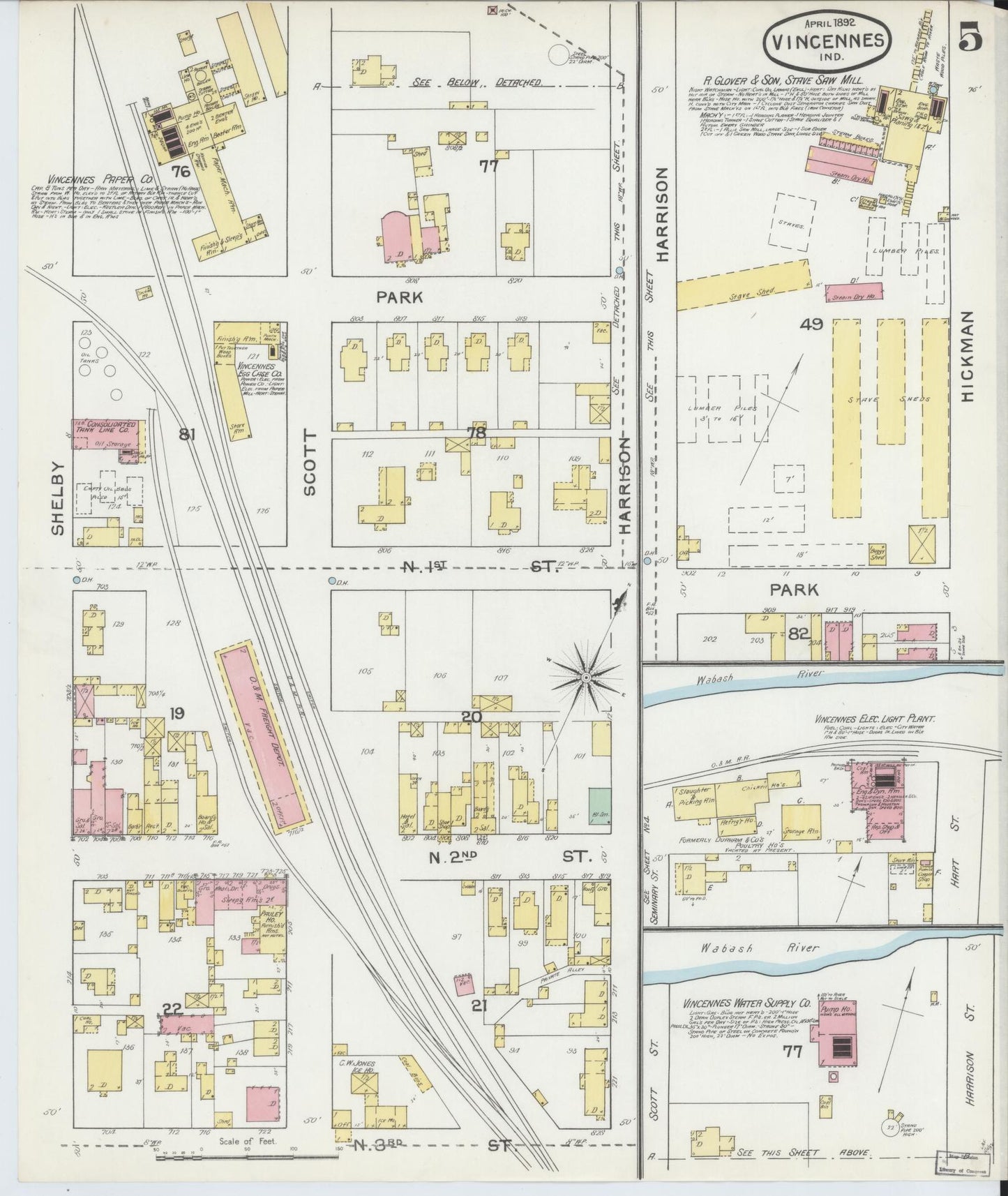 Sanborn Fire Insurance Map from Vincennes, Knox County, Indiana (1892), Sheet #0005 - Complete Map Set gallery image, historic Sanborn map, vintage wall art, Indiana Indiana