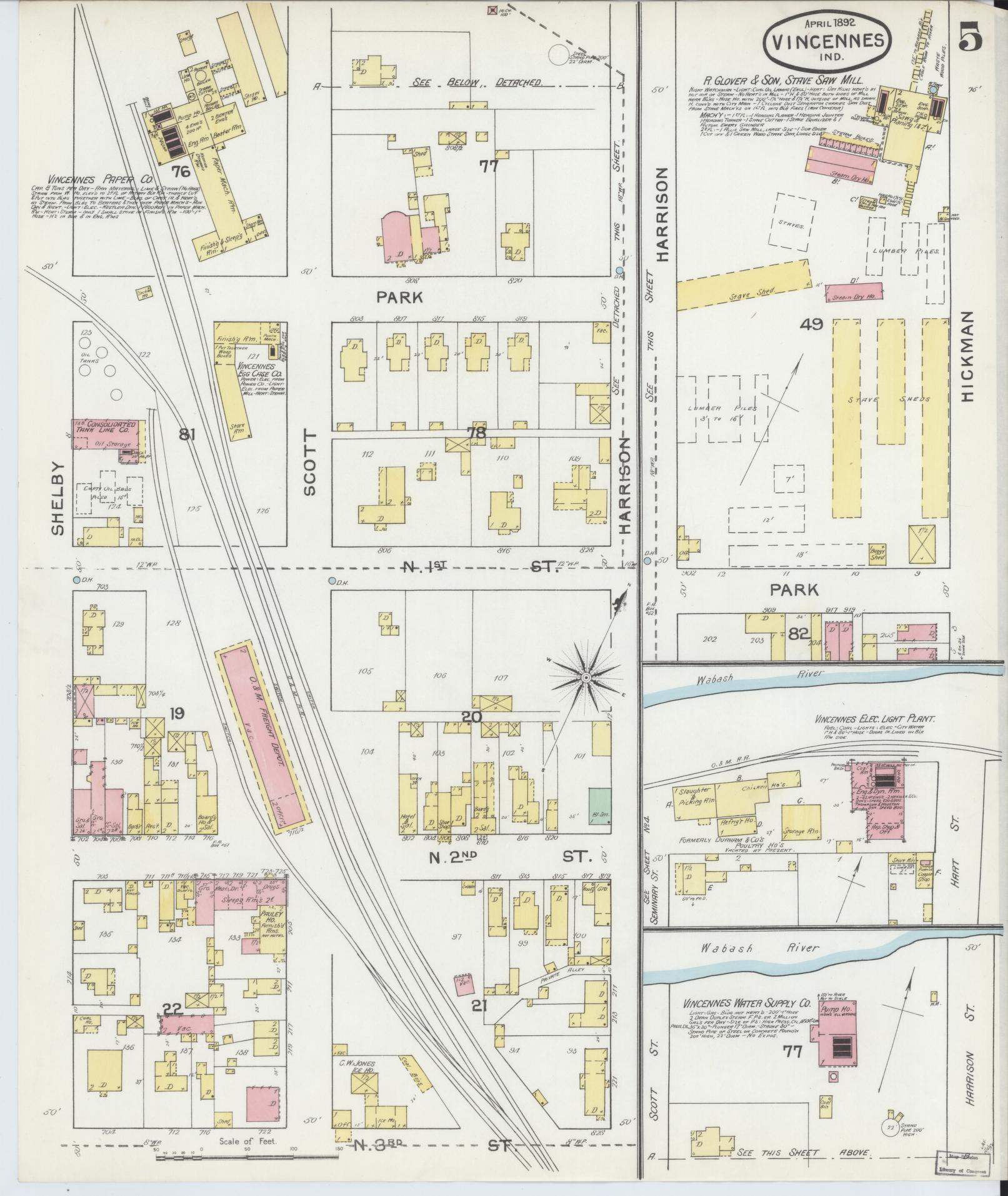 Sanborn Fire Insurance Map from Vincennes, Knox County, Indiana (1892), Sheet #0005 - Complete Map Set gallery image, historic Sanborn map, vintage wall art, Indiana Indiana