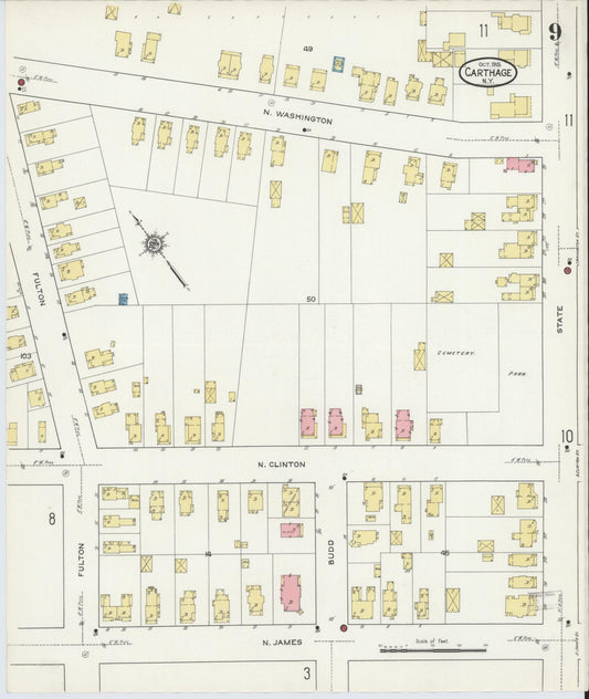Sanborn Fire Insurance Map from Carthage, Jefferson County, New York (1915), Sheet #0009 - Historic Sanborn Fire Insurance Map Print, vintage old map wall art, antique decor, genealogy gift, New York New York map