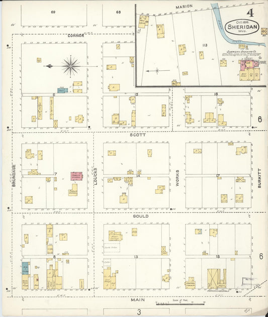 Sanborn Fire Insurance Map from Sheridan, Sheridan County, Wyoming (1896), Sheet #0004 - Historic Sanborn Fire Insurance Map Print, vintage old map wall art, antique decor, genealogy gift, Wyoming Wyoming map