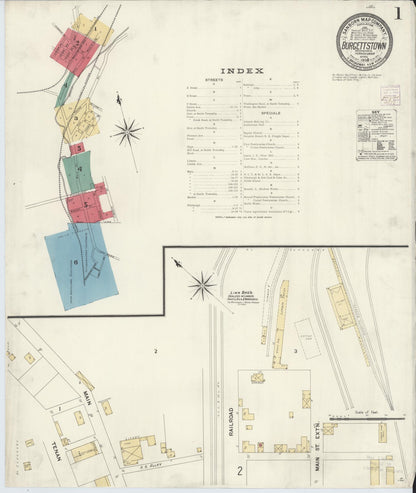 Sanborn Fire Insurance Map from Burgettstown, Washington County, Pennsylvania (1908), Sheet #0001 - Historic Sanborn Fire Insurance Map Print, vintage old map wall art, antique decor, genealogy gift, Pennsylvania Pennsylvania map