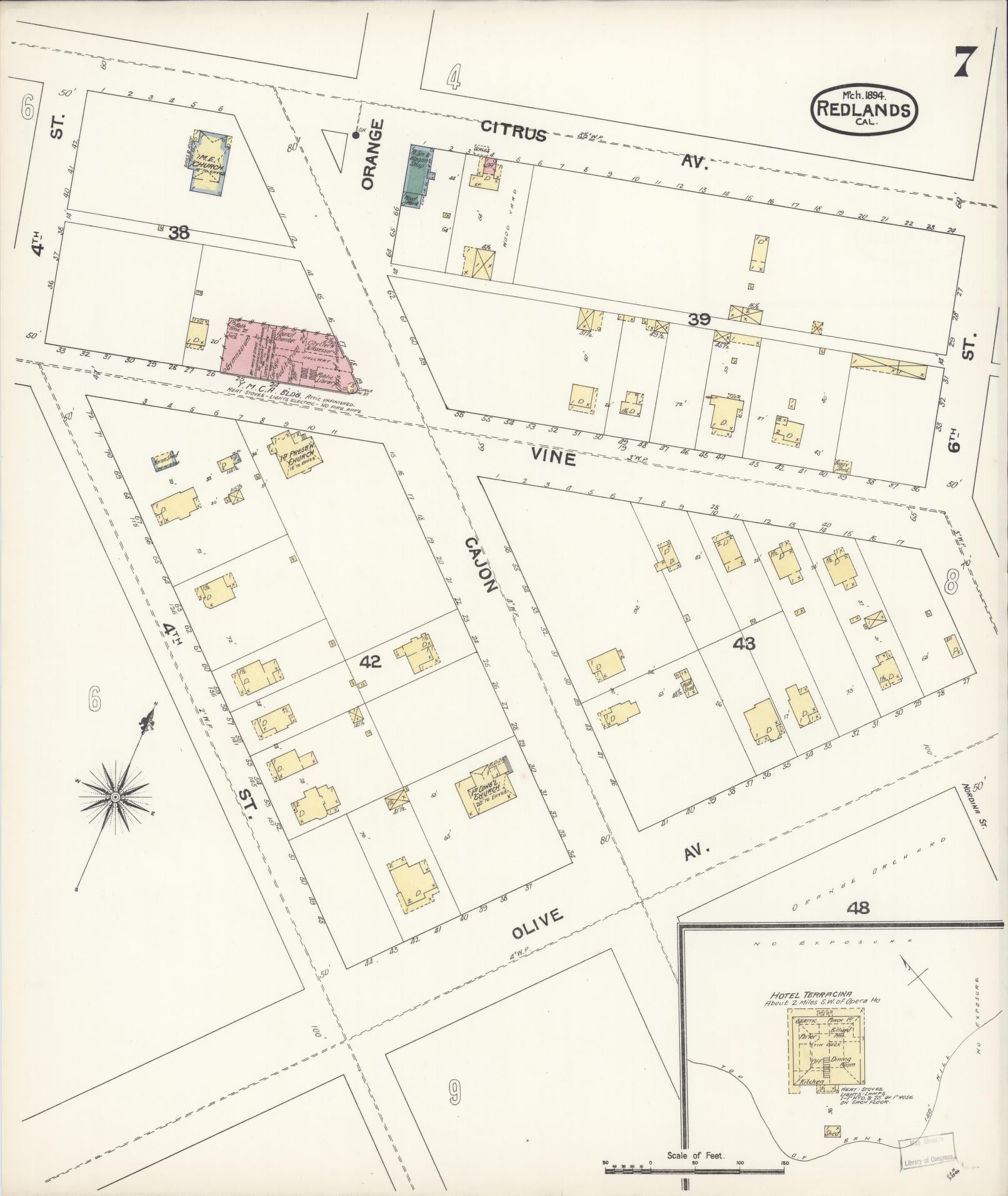 Sanborn Fire Insurance Map from Redlands, San Bernardino County, California (1894), Sheet #0007 - Complete Map Set gallery image, historic Sanborn map, vintage wall art, California California