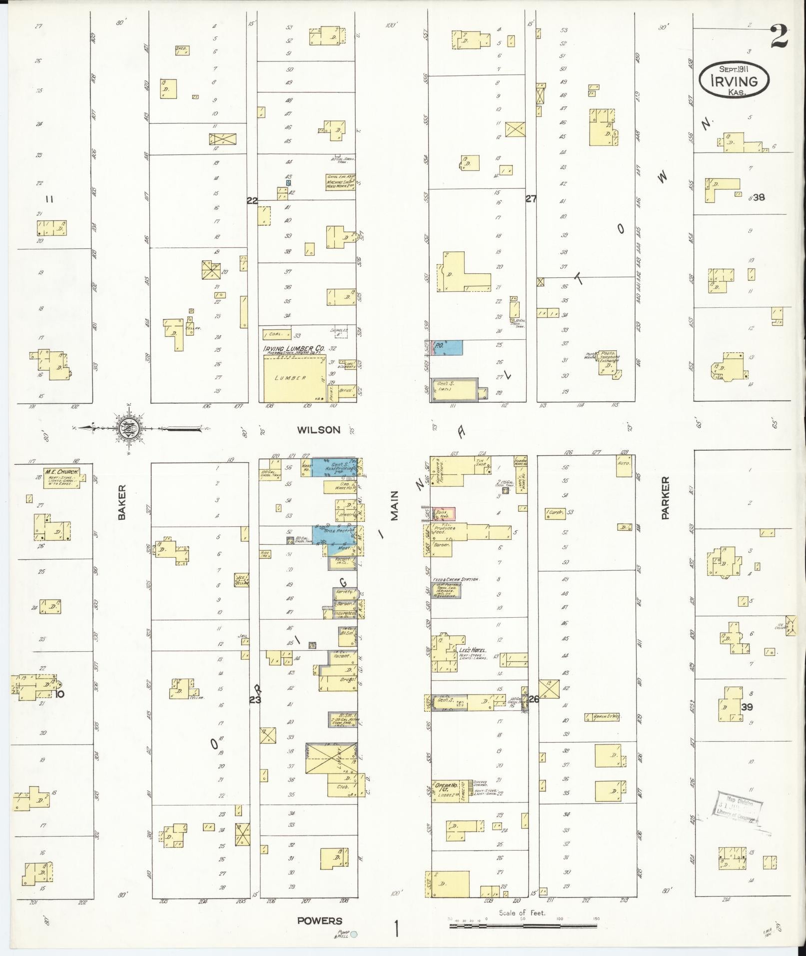 Sanborn Fire Insurance Map from Irving, Marshall County, Kansas (1911), Sheet #0002 - Historic Sanborn Fire Insurance Map Print, vintage old map wall art, antique decor, genealogy gift, Kansas Kansas map