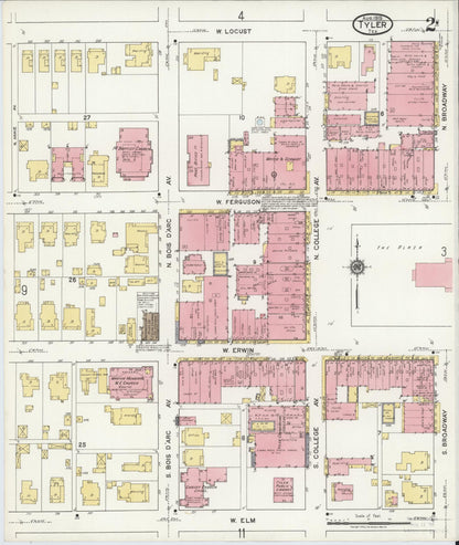 Sanborn Fire Insurance Map from Tyler, Smith County, Texas (1919), Sheet #0002 - Complete Map Set gallery image, historic Sanborn map, vintage wall art, Texas Texas