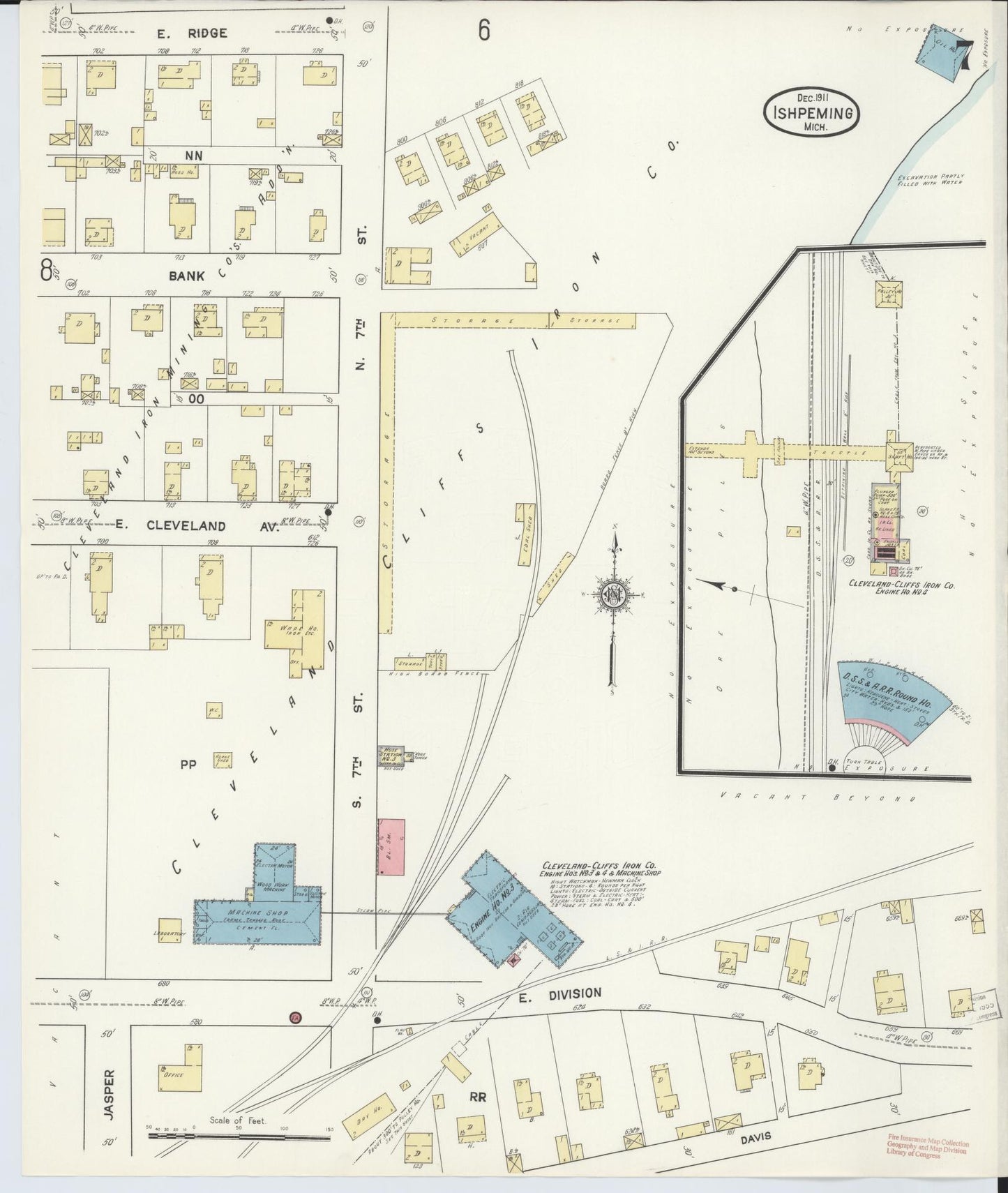 Sanborn Fire Insurance Map from Ishpeming, Marquette County, Michigan (1911), Sheet #0007 - Historic Sanborn Fire Insurance Map Print, vintage old map wall art, antique decor, genealogy gift, Michigan Michigan map