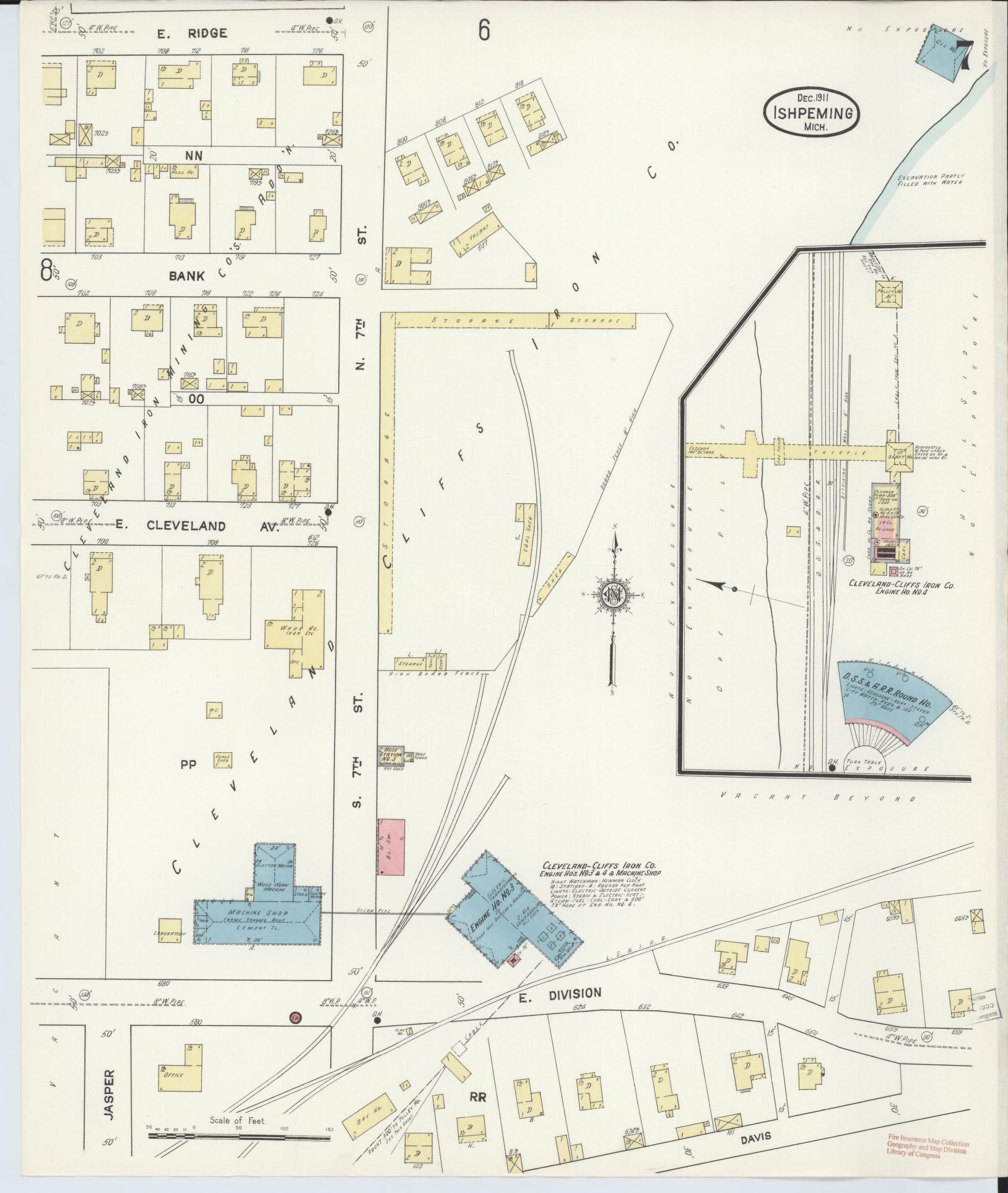 Sanborn Fire Insurance Map from Ishpeming, Marquette County, Michigan (1911), Sheet #0007 - Historic Sanborn Fire Insurance Map Print, vintage old map wall art, antique decor, genealogy gift, Michigan Michigan map