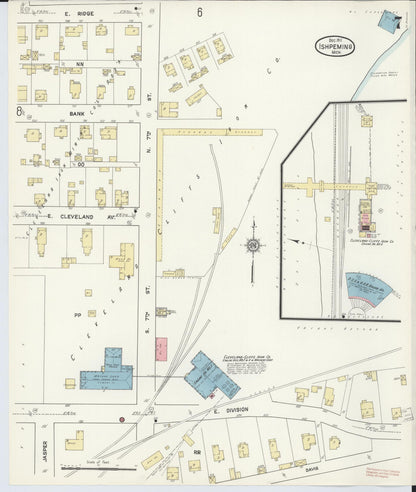 Sanborn Fire Insurance Map from Ishpeming, Marquette County, Michigan (1911), Sheet #0007 - Historic Sanborn Fire Insurance Map Print, vintage old map wall art, antique decor, genealogy gift, Michigan Michigan map