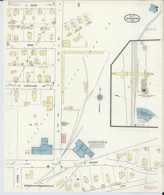 Sanborn Fire Insurance Map from Ishpeming, Marquette County, Michigan (1911), Sheet #0007 - Historic Sanborn Fire Insurance Map Print, vintage old map wall art, antique decor, genealogy gift, Michigan Michigan map