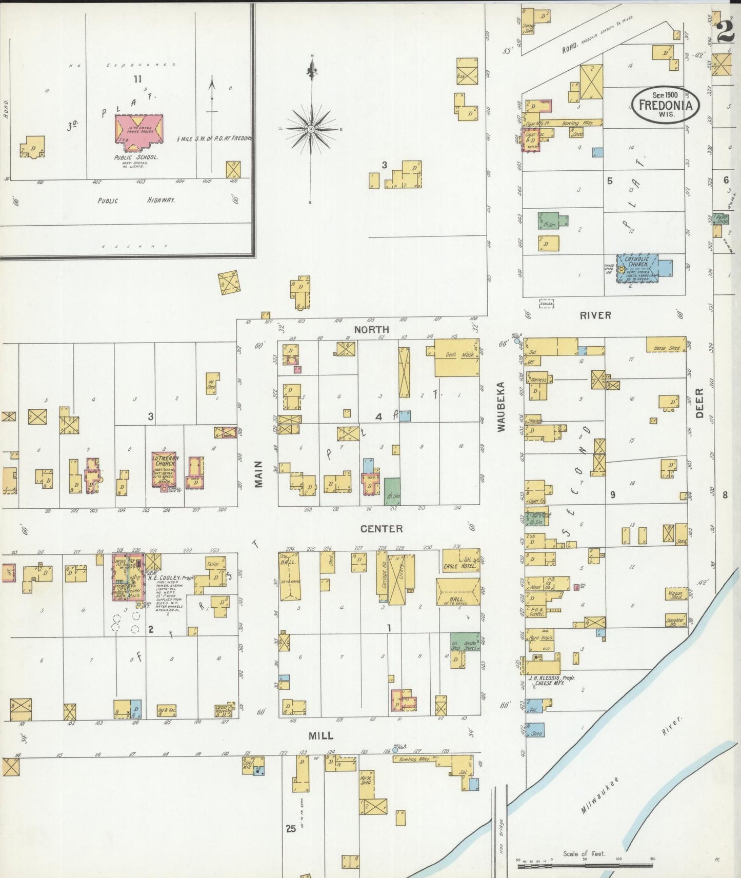 Sanborn Fire Insurance Map from Fredonia, Ozaukee County, Wisconsin (1900), Sheet #0002 - Historic Sanborn Fire Insurance Map Print, vintage old map wall art, antique decor, genealogy gift, Wisconsin Wisconsin map