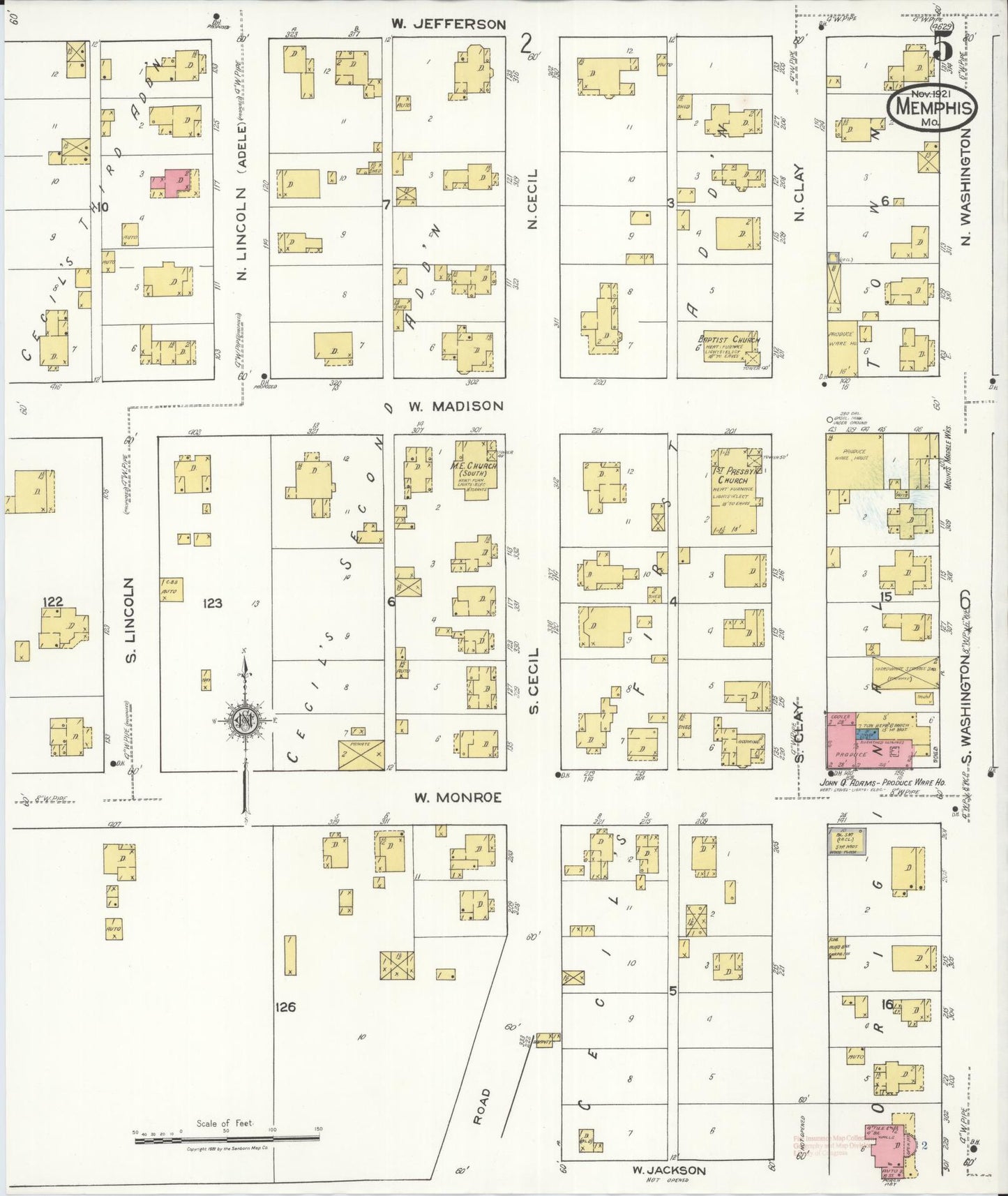 Sanborn Fire Insurance Map from Memphis, Scotland County, Missouri (1921), Sheet #0005 - Historic Sanborn Fire Insurance Map Print, vintage old map wall art, antique decor, genealogy gift, Missouri Missouri map